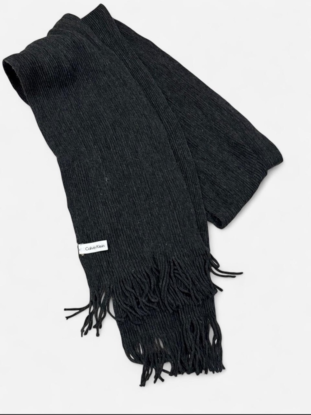 Calvin Klein Men's Charcoal Ribbed Fringe Scarf